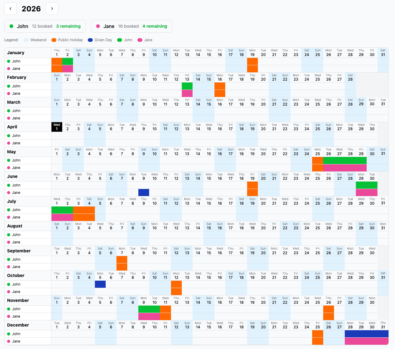 TimeOffCalendar preview